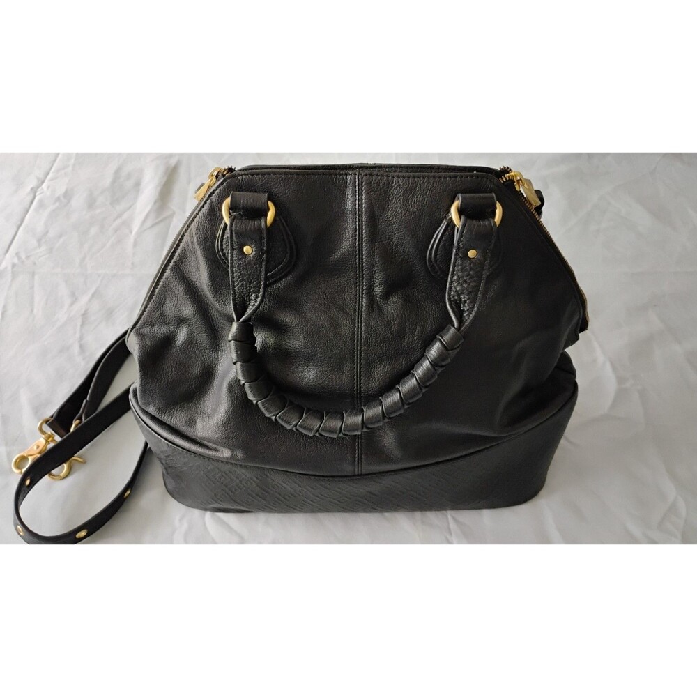 Sloane & Alex Satchel Purse Vegan Black Crossbody Bag Brass Hardware Boho EUC